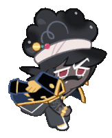 a cartoon character is wearing a black hat and holding a sword .