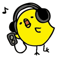 a cartoon chicken is wearing headphones and singing into a microphone .