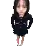a pixel art of a little girl wearing a black dress and headphones .