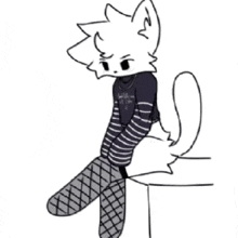 a black and white drawing of a cat sitting on a table .