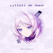 a picture of a girl with purple hair and the words citlali de dann on the bottom