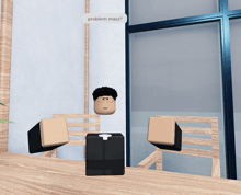 a cartoon character is sitting at a table with a speech bubble that says problem masz