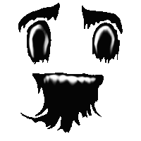 a black and white drawing of a person 's face with a beard and teeth .