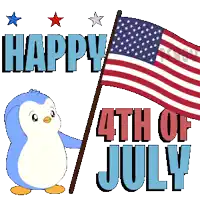 a happy 4th of july sign with a penguin