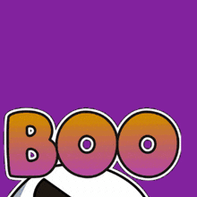 the word boo is on a purple background with a panda
