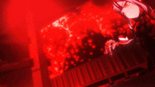 a girl in a red dress is standing in front of a fire