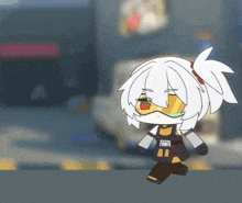 a cartoon drawing of a girl with white hair and a ponytail
