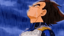 a cartoon character from dragon ball z is looking up at the sky .