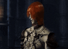 a man with red hair and a tattoo on his chest