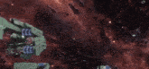 a helicopter is flying through a galaxy in a video game with a lot of spaceships in the background .