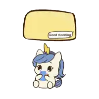 a cartoon of a unicorn with a speech bubble saying good morning