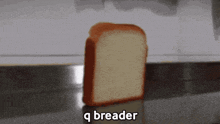 a slice of bread is sitting on a counter with the word breader below it