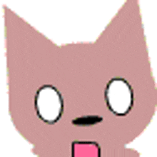 a pink cat with white eyes and a pink tongue .