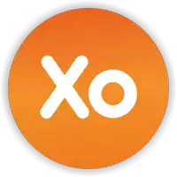 an orange circle with the word xo in white letters