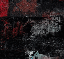 a black and red painting with a few white spots on it