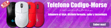 a purple advertisement for a new model mouse called telefono codigo morse
