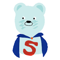 a teddy bear wearing a blue cape with the letter s on the chest