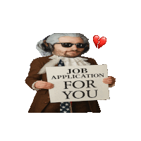 a man is holding a sign that reads job application for you