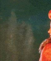 a close up of a person 's face with a blurred background .