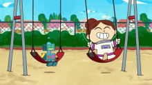kid push a girl while swinging
