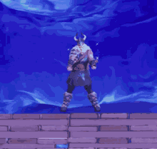 a person is standing on top of a brick wall .