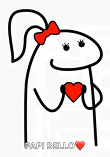 a cartoon dog with a red bow on its head is holding a red heart .