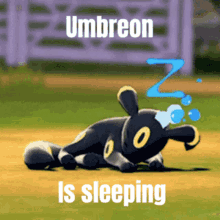 umbreon is sleeping on the ground with bubbles coming out of its mouth