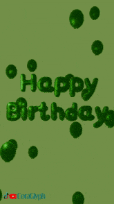 green balloons with the words happy birthday written on them