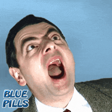 mr bean blue pills pls rowan atkinson swallowing comedy
