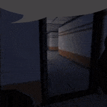 an empty room with yellow walls and tile floors