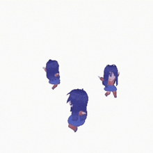 three anime girls with blue hair are dancing together