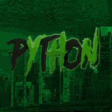 the word python is on a green background with a city in the background