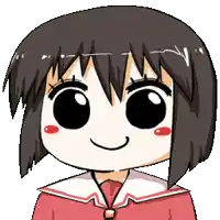 a cartoon drawing of a girl with big eyes and a red shirt
