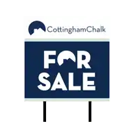 a for sale sign with a logo for cottingham chalk behind it