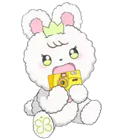a cartoon illustration of a bunny holding a camera with the number 3 on its foot