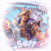 a cartoon drawing of a man with the name sett on it