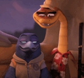 two cartoon characters are standing next to each other and one is wearing a hawaiian shirt