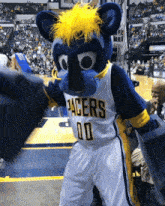 a pacers mascot wearing a jersey with the number 00