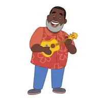 a man with a beard is holding a guitar