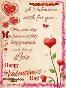 happy valentines day flowers hearts butterflies blessing