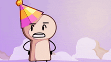 a cartoon character is wearing a party hat and making a funny face