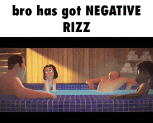 a group of people in a bathtub with the caption bro has got negative rizz