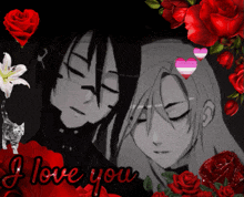 a black and white drawing of a couple with the words i love you