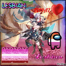 a picture of two women with swords and the word lesbian on the bottom