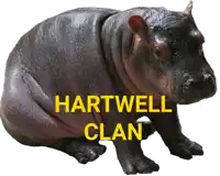 a picture of a hippo with hartwell clan written in yellow