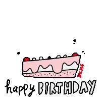 a drawing of a birthday cake with the words happy birthday written below it