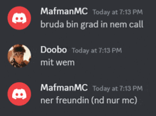 a screenshot of a discord conversation between mafman mc and doobo