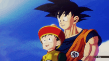 a screenshot of a video game shows a man and a boy standing next to each other