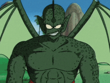 a cartoon character with green wings and a smile