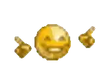 a pixel art smiley face with two thumbs up and a thumbs down .